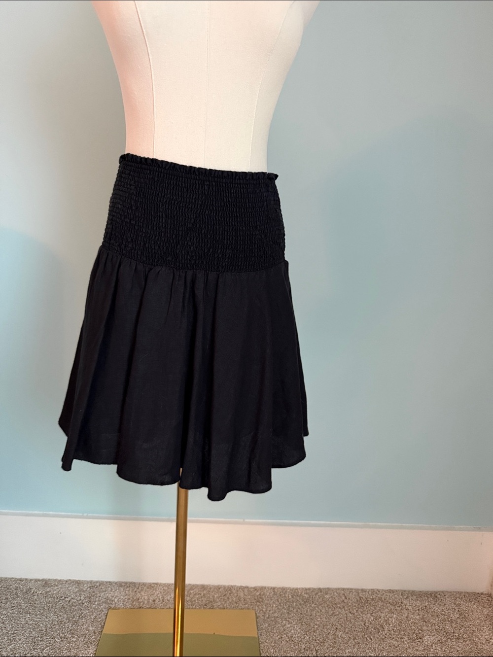 J. Crew Black Smocked Waist Circle Skirt